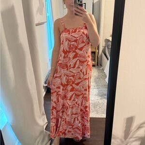Resort Style Tropical Floral Vacation Orange & White Maxi Dress